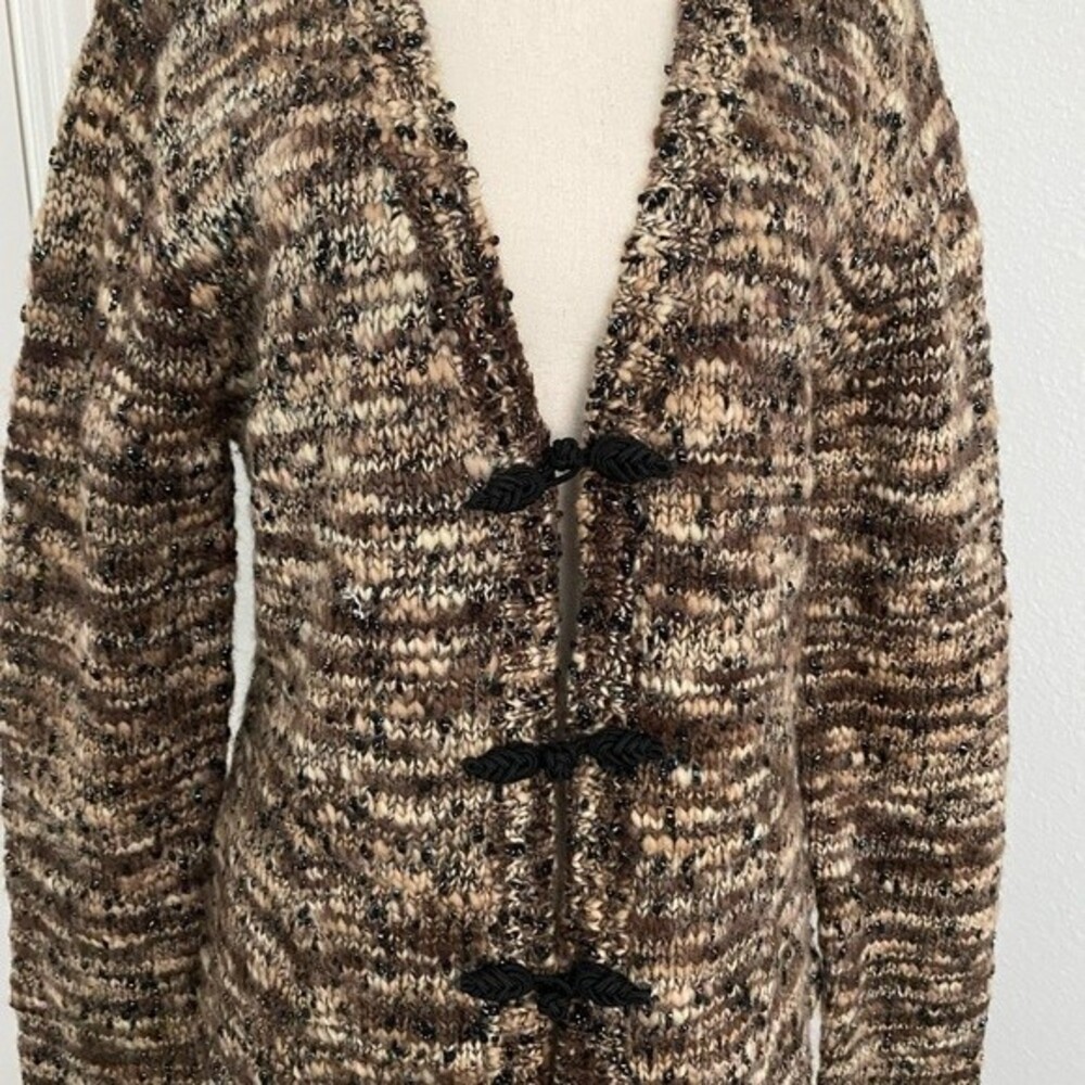 Barry Bricken Vintage Wool Metallic Woven Detail Chocolate Brown Tan Size L